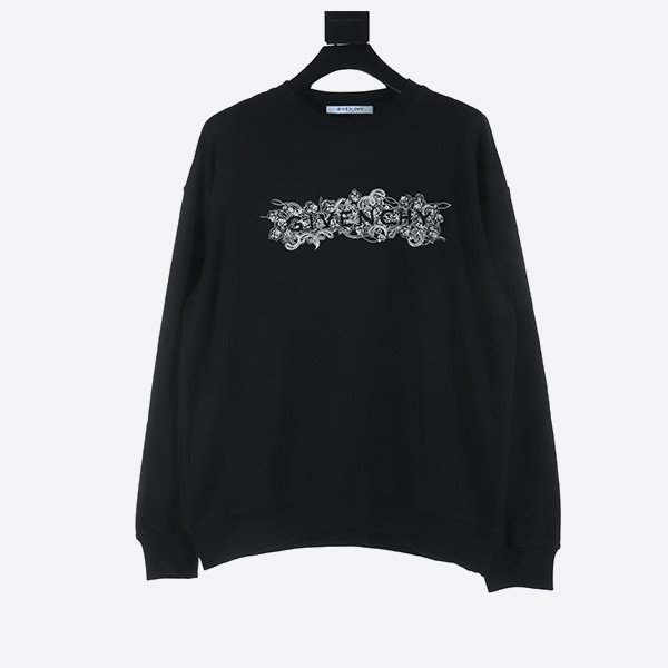 지방시 24Fw 프론트 & 백 캐슈플라워 자수 로고 라운드 넥 스웨트셔츠 블랙