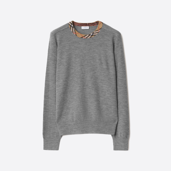 버버리 체크 칼라 카디건 그레이