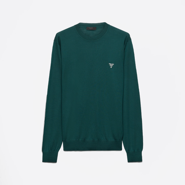 프라다 파인 울 니트 크루넥 스웨터 올리브 그린