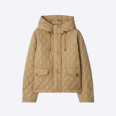 버버리 다이아몬드 퀼팅 후드 재킷 베이지