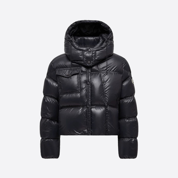 몽클레르 로고 후드 다운 재킷 블랙