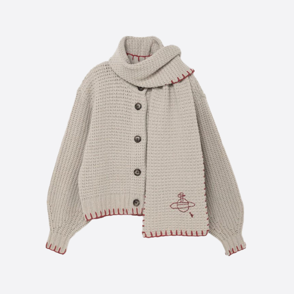 비비안 웨스트우드 스카프 부착 울 카디건 베이지