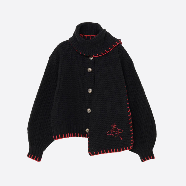 비비안 웨스트우드 스카프 부착 울 카디건 블랙