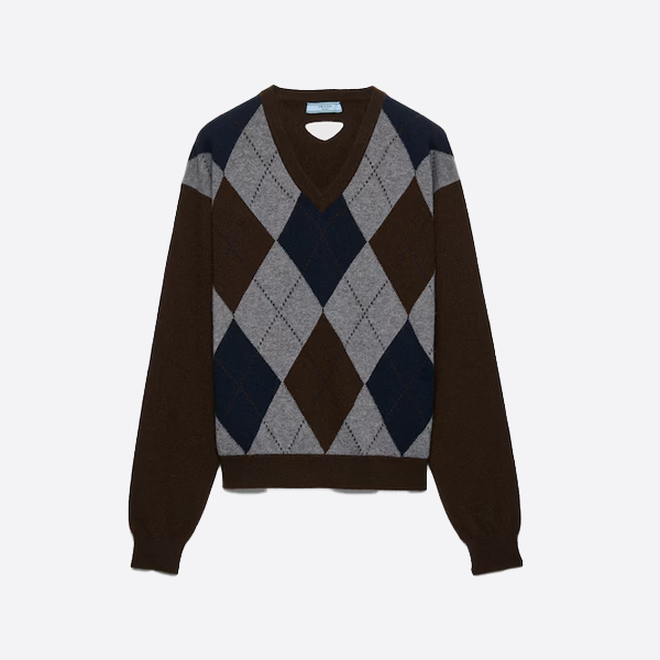 프라다 아가일 V넥 울 스웨터