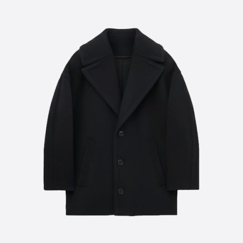 Loewe Oversized Wool Coat with Wide Lapels Black