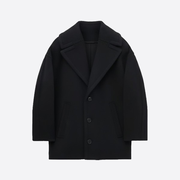 Loewe Oversized Wool Coat with Wide Lapels Black