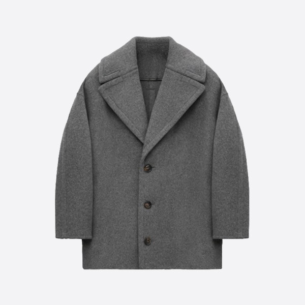 Loewe Oversized Wool Coat with Wide Lapels Grey