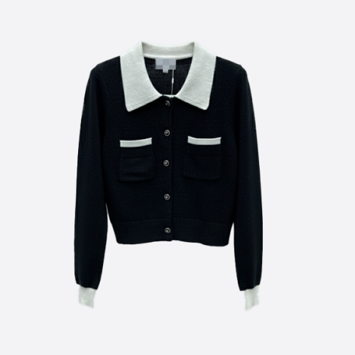 CHANEL Contrast-Trim Knit Cardigan black