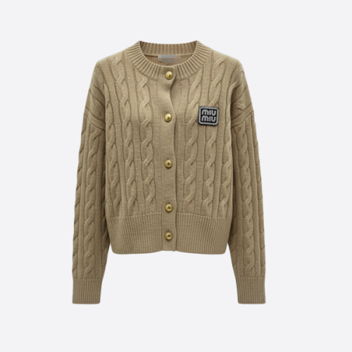 MIU MIU Cable Knit Cashmere Sweater beige