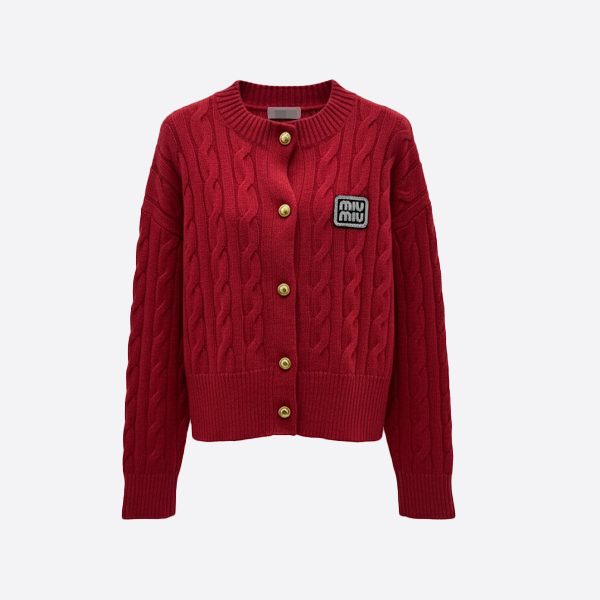MIU MIU Cable Knit Cashmere Sweater red