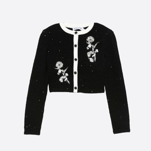 CELINE Floral Embroidered Tweed Cardigan