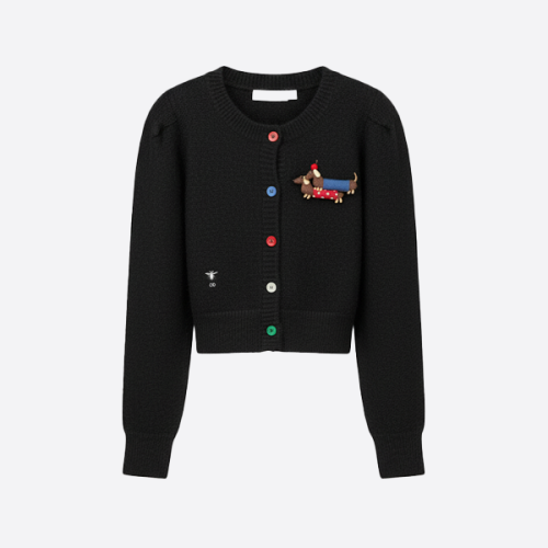 디올 도그 브로치 울 카디건 블랙