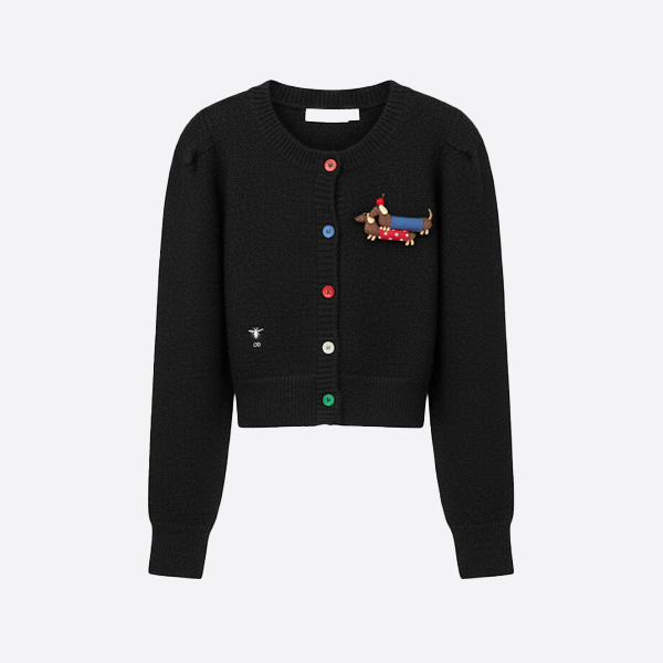 디올 도그 브로치 울 카디건 블랙
