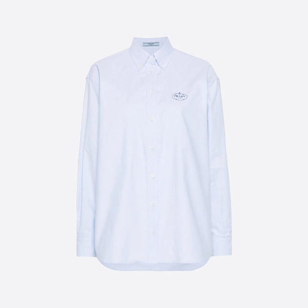 프라다 링 로고 긴팔 셔츠 블루