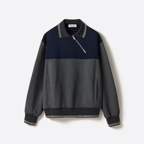 미우미우 컬러블록 대각선 지퍼 스웨트셔츠