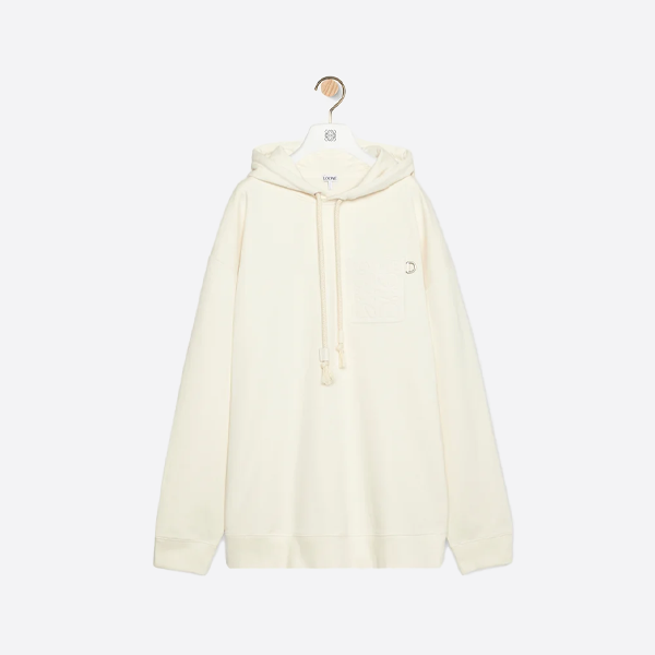 Loewe chest embossed logo leather pocket hooded sweatshirt