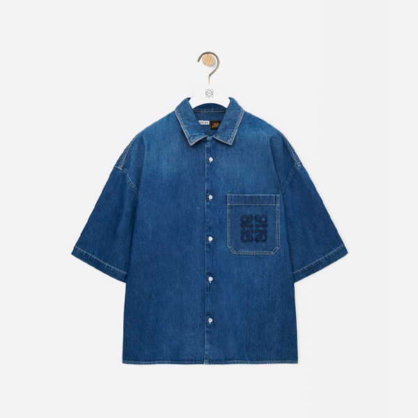 Loewe embroidered pocket denim short-sleeved shirt
