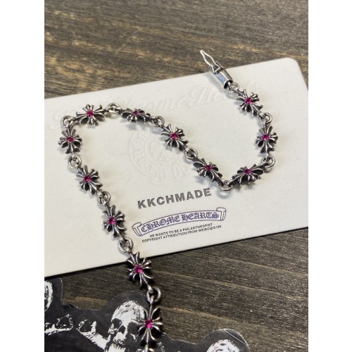 크롬하츠 타이니 E 크로스 브레이슬릿, 레드 다이아몬드 인레이