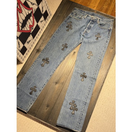 크롬하츠 블랙 앤 블루 패치워크 청바지