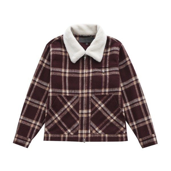 양털 칼라가 있는 크롬하츠 플레드 셔츠