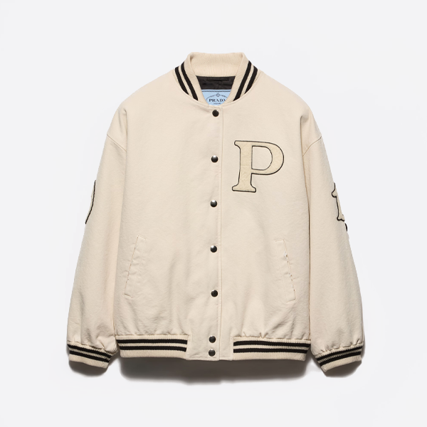 프라다 패치 자수 가죽 재킷 화이트