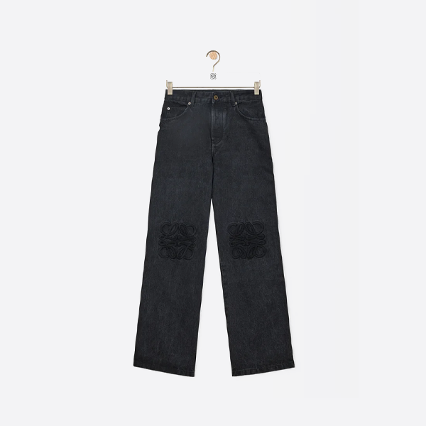 로에베 로고 자수 청바지 블랙