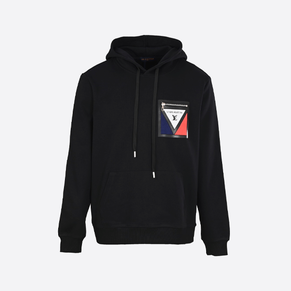 루이비통 지퍼 페이크 포켓 후드 티셔츠 블랙