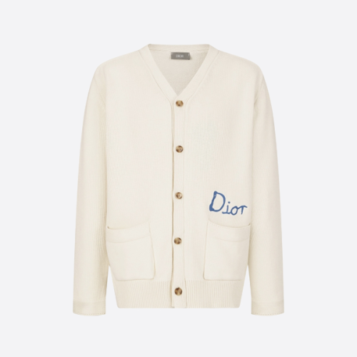 디올 자수 코튼 블렌드 버튼다운 카디건 스웨터