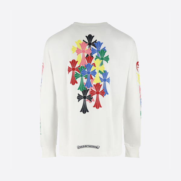 크롬 하츠 컬러풀 크로스 긴팔 티셔츠 화이트