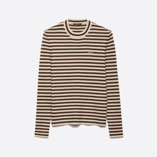 프라다 스트라이프 자수 크루넥 스웨터