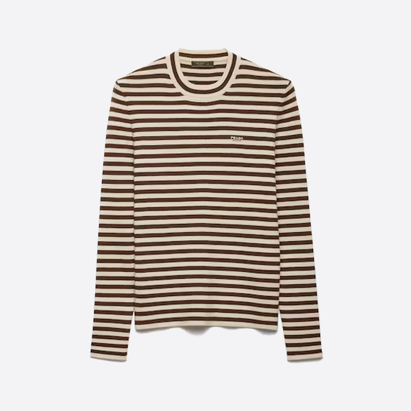 프라다 스트라이프 자수 크루넥 스웨터