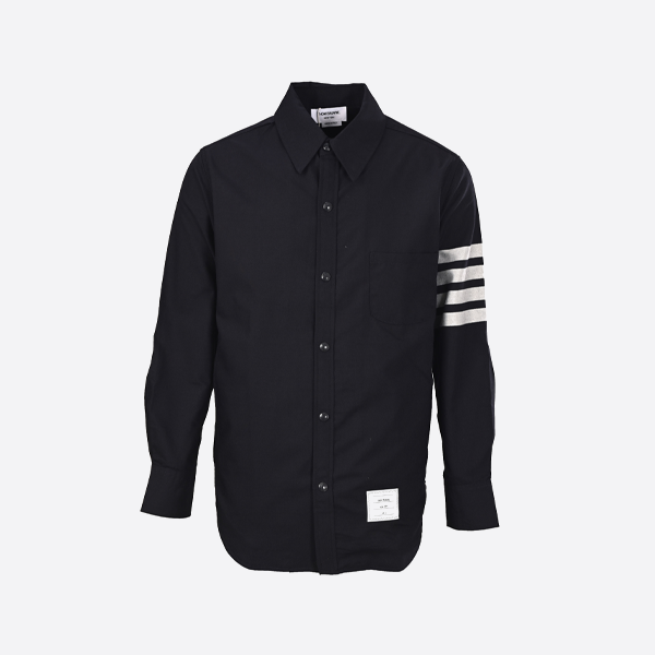 톰 브라운 울 원사 염색 사선 네 줄 재킷 셔츠, 블랙