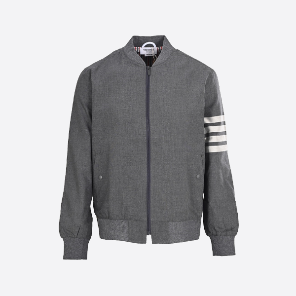 톰 브라운 원사 염색 울 혼방 4선 스트라이프 야구 점퍼, 블랙