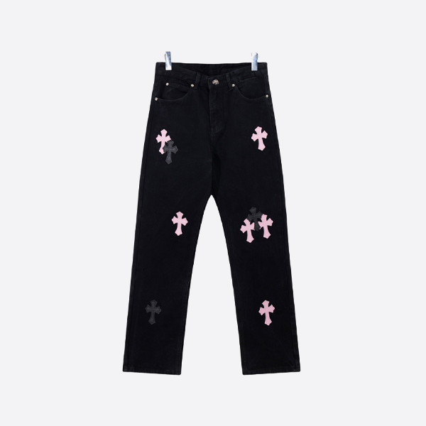 크롬 하츠 뉴욕 한정 산스크리트 크로스 진 - 블랙 & 핑크