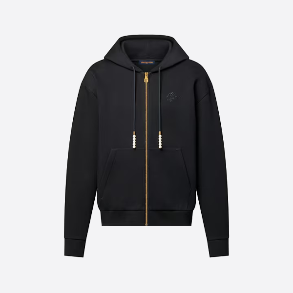 루이비통 진주 펜던트 후드 재킷, 블랙