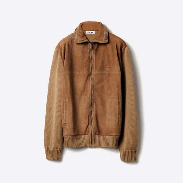 미우미우 브라운 스웨이드 패치워크 코트