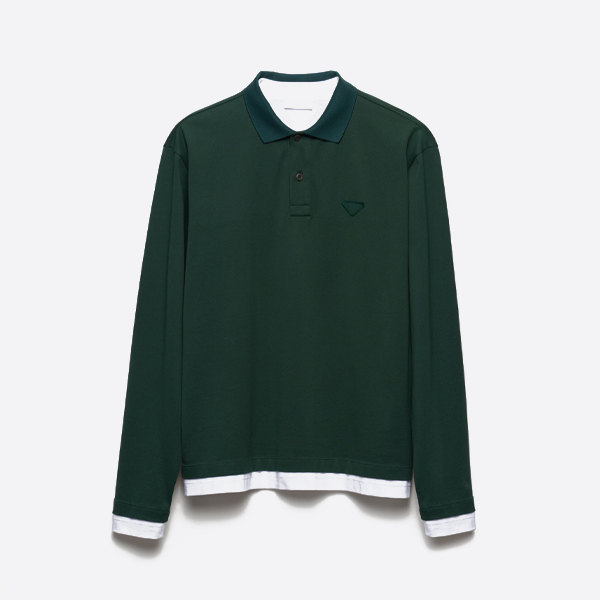 프라다 패치워크 라벨이 달린 인조 투피스 긴팔 폴로 셔츠