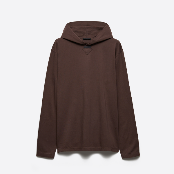 프라다 칼라 라벨 코튼 루즈핏 후드 스웨트셔츠