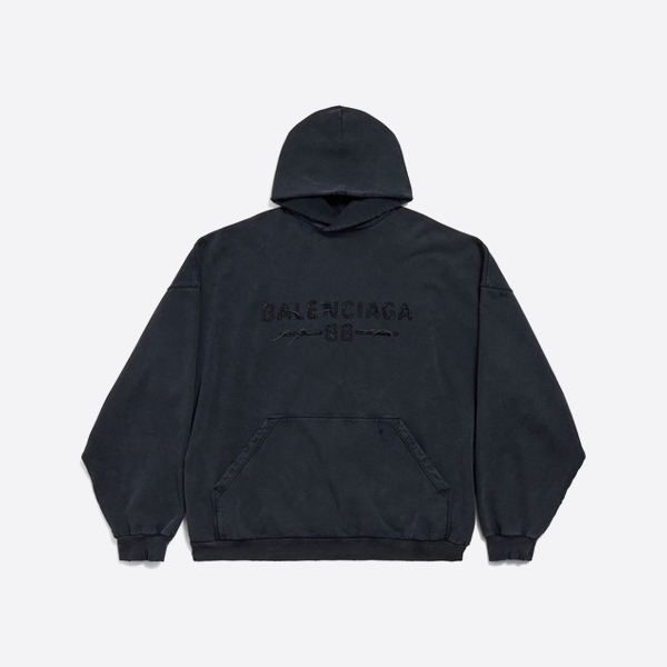 발렌시아가 디스트레스드 헴 패치워크 워싱 후드티