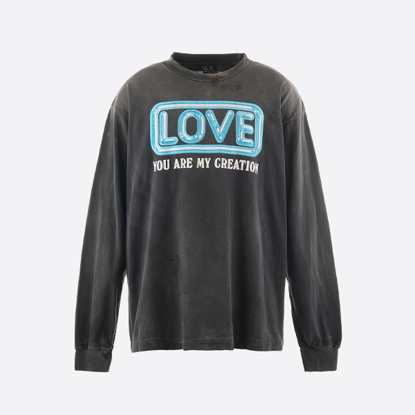 SAINT Mxxxxxx 하트와 학 프린트 긴팔 티셔츠