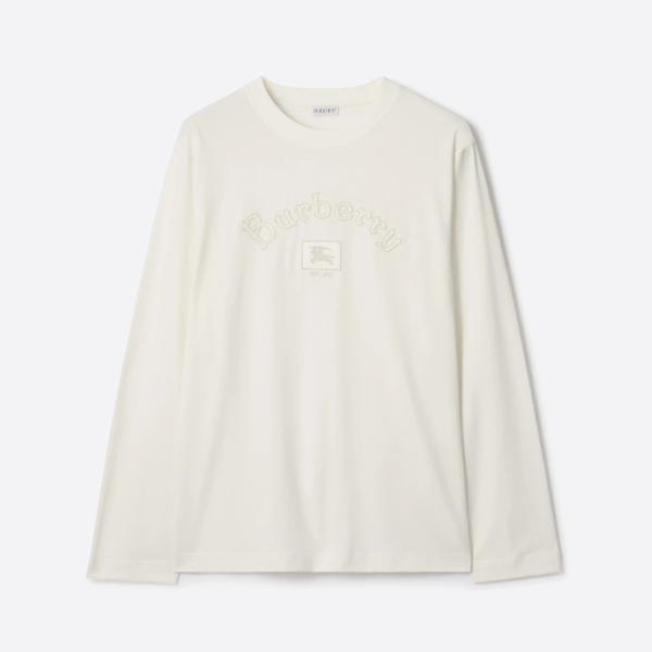 버버리 사각 프레임 말 로고 긴팔 티셔츠, 화이트