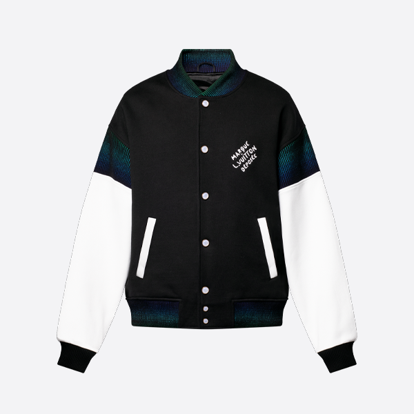 루이비통 블랙 앤 화이트 패치워크 가죽 벨트 재킷 베이스볼 코트