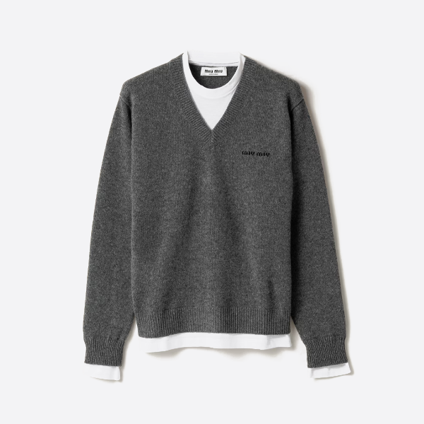 미우미우 페이크 캐시미어 브이넥 니트 스웨터