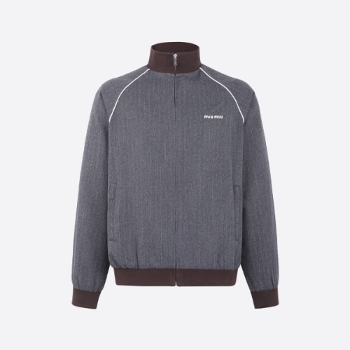 미우미우 컬러 블록 핀스트라이프 지퍼업 재킷