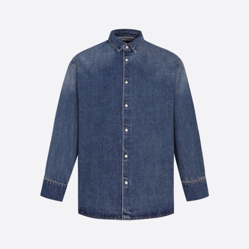 뒷면에 이름표가 있는 프라다 데님 재킷, 파란색