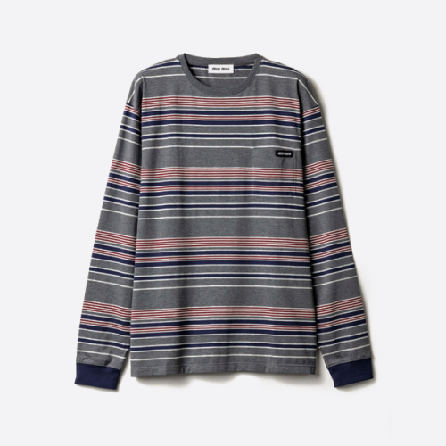 미우미우 스트라이프 컬러 블록 긴팔 티셔츠