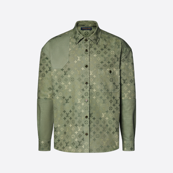 루이비통 그린 올오버 프린트 패치워크 셔츠 재킷