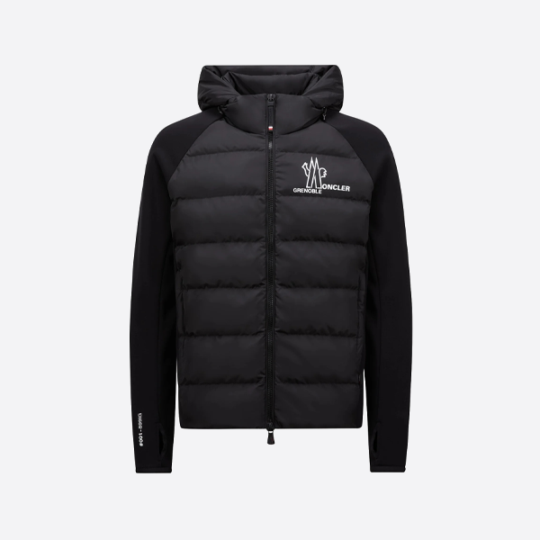 몽클레르 X 릭 오웬스 콜라보레이션 패치워크 소매 후드 다운 재킷 블랙