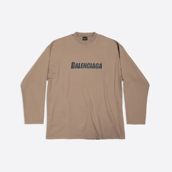 발렌시아가 찢어진 로고 긴팔 셔츠