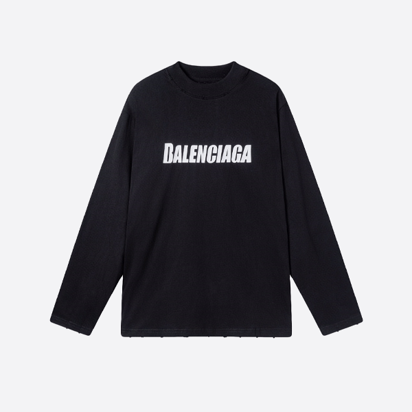 발렌시아가 찢어진 로고 긴팔 블랙 셔츠
